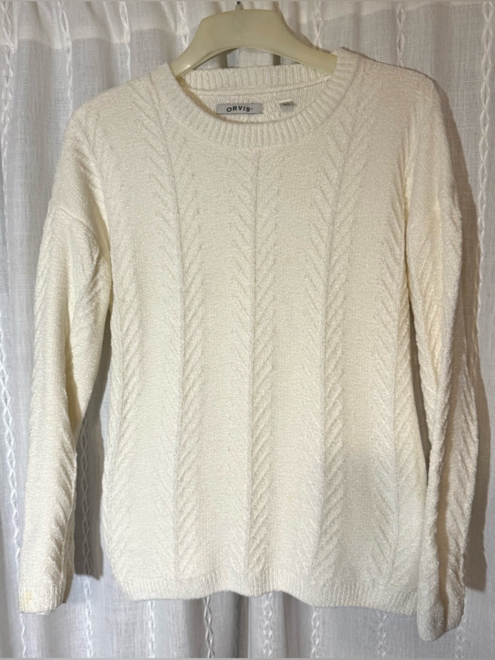 Orvis Ladies' Chenille Crewneck Sweater. Cream. Sz. M